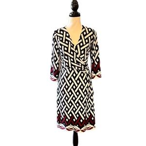 NWOT White House Black Market faux wrap dress with 3/4 sleeves, size 10.